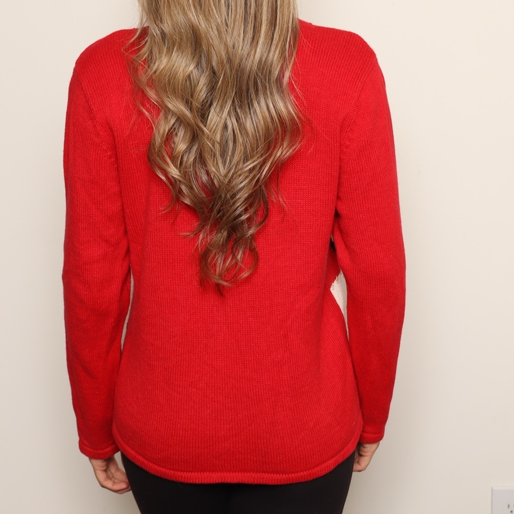 ❄️ Vintage Red and Black Sequin Cardinal Poinsettias Knit Cardigan Sweater - Picture 3 of 3